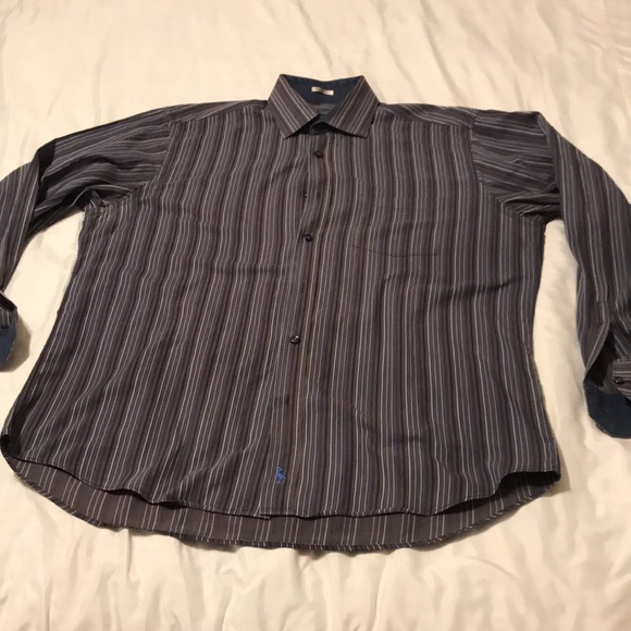 Tailorbyrd Classic Fit 100%Cotton Black Grey Blue Stripes Mens Long Sleeve shirt - Picture 8 of 12
